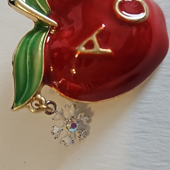 Enamel & Rhinestone ABC Apple Pin - Picture 2 of 5